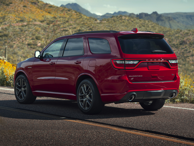 A red Dodge Durango on the road