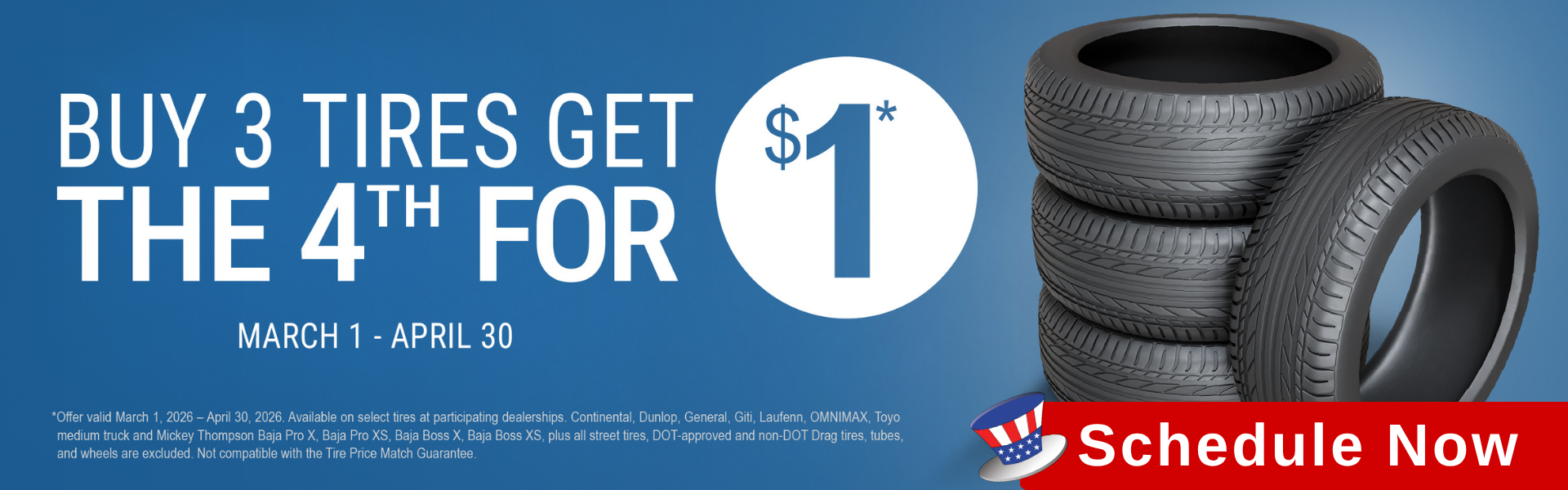 Buy 3 Tires Get 1 for $1